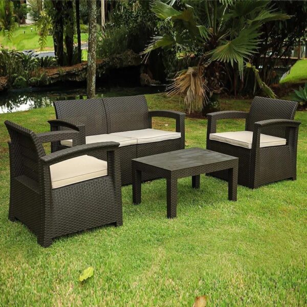 Sofá 4 Lugares Para Jardim Área Externa Rattan D7home