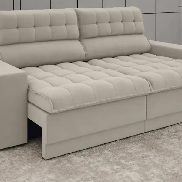 Sofá Omega 2,00m Assento Retrátil e Reclinável Velosuede Areia